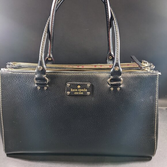 Kate Spade Black Leather Tote Handbag - Picture 1 of 7